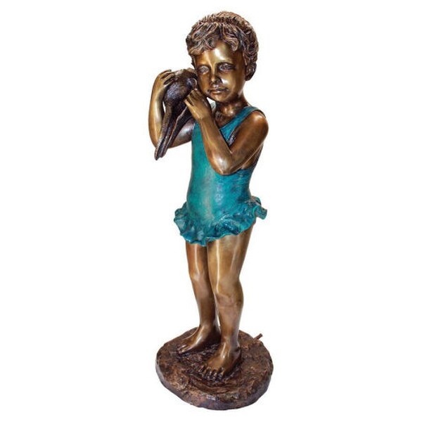 Girl Sea Shell Sounds Bronze Garden Statue life Size fountain Water